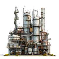 3D image of an oil factory on atransparent background 8K high resolution png