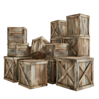 3D image of wooden shipping crates on transparent background png