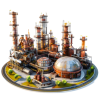 3D image of an oil factory on atransparent background 8K high resolution png