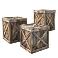 3D image of wooden shipping crates on transparent background png