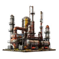 3D image of an oil factory on atransparent background 8K high resolution png