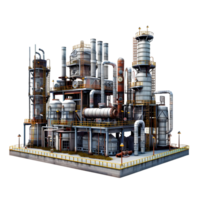 3D image of an oil factory on atransparent background 8K high resolution png