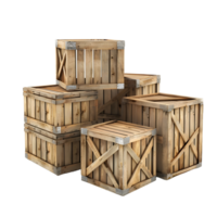 3D image of wooden shipping crates on transparent background png