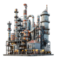 3D image of an oil factory on atransparent background 8K high resolution png