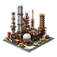 3D image of an oil factory on atransparent background 8K high resolution png