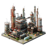 3D image of an oil factory on atransparent background 8K high resolution png