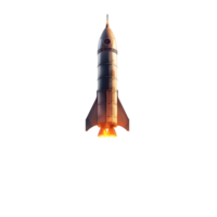 A rocket with a flame effect on the bottom against transparent background png