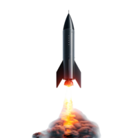 A rocket with a flame effect on the bottom against transparent background png