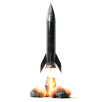 A rocket with a flame effect on the bottom against transparent background png