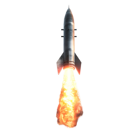 A rocket with a flame effect on the bottom against transparent background png
