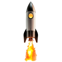A rocket with a flame effect on the bottom against transparent background png