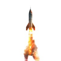A rocket with a flame effect on the bottom against transparent background png