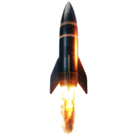 A rocket with a flame effect on the bottom against transparent background png