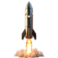 A rocket with a flame effect on the bottom against transparent background png