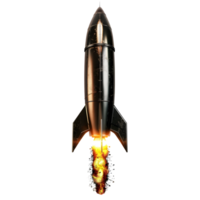 A rocket with a flame effect on the bottom against transparent background png