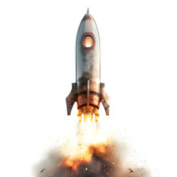 A rocket with a flame effect on the bottom against transparent background png