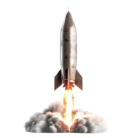 A rocket with a flame effect on the bottom against transparent background png