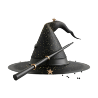 Witch Hat with Magic Wand on Transparent Background png
