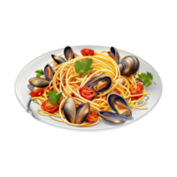Oyster and Spaghetti in Plate on Transparent Background png
