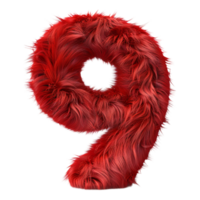 9 Letter made with Red Fur on Transparent Background png