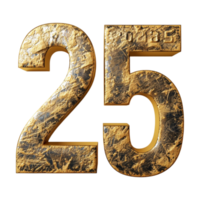 3D Number 25 Text Design on Transparent Background png