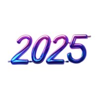 3D Text of 2025 for New Year on Transparent Background png