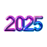 3D Text of 2025 for New Year on Transparent Background png