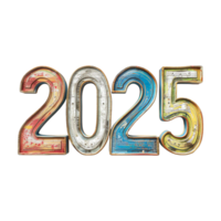 3D Text of 2025 for New Year on Transparent Background png