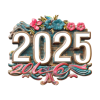 3D Text of 2025 for New Year on Transparent Background png