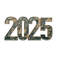3D Text of 2025 for New Year on Transparent Background png
