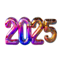 3D Text of 2025 for New Year on Transparent Background png