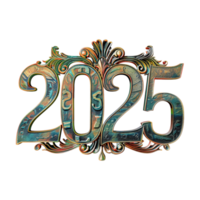 3D Text of 2025 for New Year on Transparent Background png