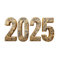 3D Text of 2025 for New Year on Transparent Background png