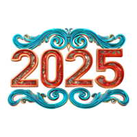 3D Text of 2025 for New Year on Transparent Background png