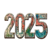 3D Text of 2025 for New Year on Transparent Background png