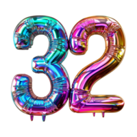 3D Text of Number 32 on Transparent Background png