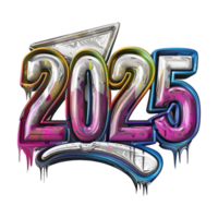 3D Text of 2025 for New Year on Transparent Background png