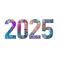 3D Text of 2025 for New Year on Transparent Background png