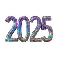 3D Text of 2025 for New Year on Transparent Background png