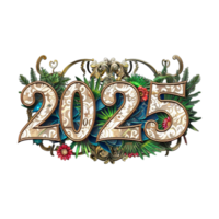 3D Text of 2025 for New Year on Transparent Background png