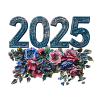 3D Text of 2025 for New Year on Transparent Background png