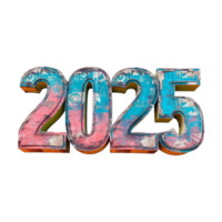 3D Text of 2025 for New Year on Transparent Background png