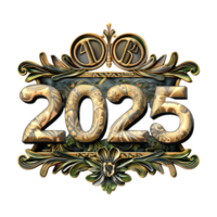 3D Text of 2025 for New Year on Transparent Background png