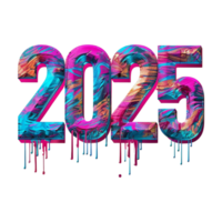 3D Text of 2025 for New Year on Transparent Background png