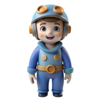 3D rendering of a cute cartoon character in a blue spacesuit with a helmet, looking happy and ready for an adventure in space. png