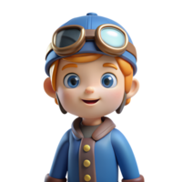 3D rendering of a cute cartoon boy wearing aviator goggles and a blue hat, smiling cheerfully. Ideal for children's content and animation projects. png