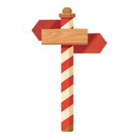 Wooden signpost with red arrows and striped pole isolated on white background, symbolizing direction and guidance. png