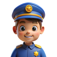 Cute cartoon illustration of a young police officer in uniform, smiling and ready for duty, ideal for educational or children's content. png
