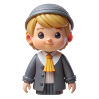 3D illustration of a cute child character in vintage attire with a friendly smile, perfect for children and animation-related projects. png
