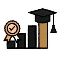 Illustration of academic growth with a graduation cap atop a bar graph and a certificate, representing achievement and progress. png